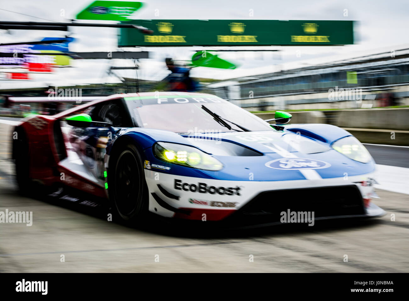 Towcester, Northamptonshire, UK. 15th April, 2017. FIA WEC racing team Ford Chip Ganassi Team UK (Stefan Mucke / Olivier Pla / Billy Johnson) during practice session for the 6 Hours of Silverstone of the FIA World Endurance Championship at Silverstone Circuit (Photo by Gergo Toth / Alamy Live News) Stock Photo