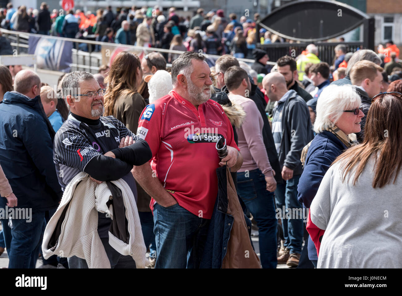 Cardiff, Wales, 15th April 2017. Crowds and fans enjoying the ...