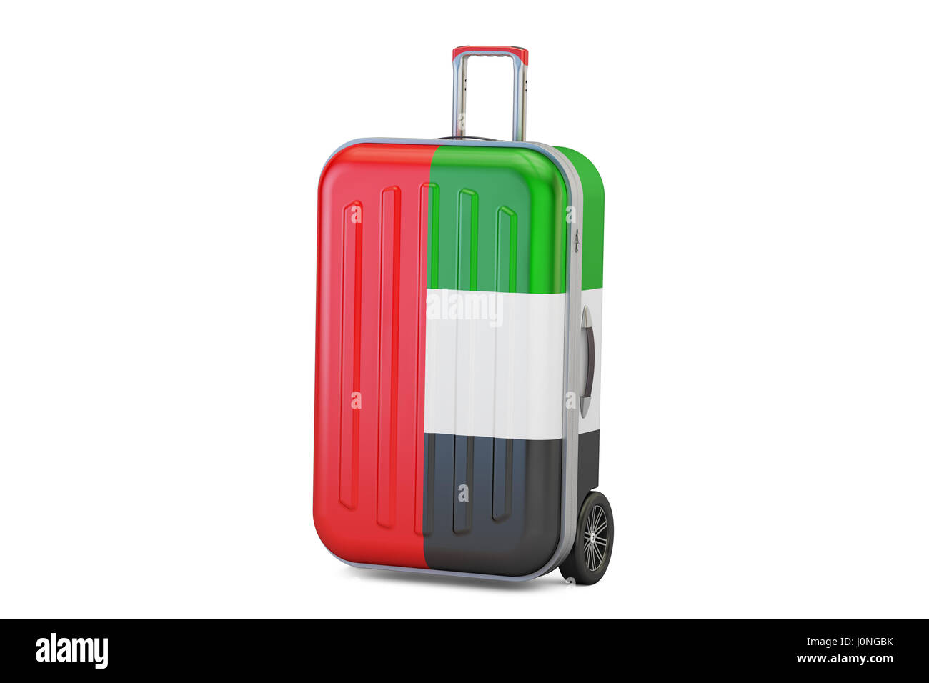 United Arab Emirates travel concept, suitcase with UAE flag. 3D