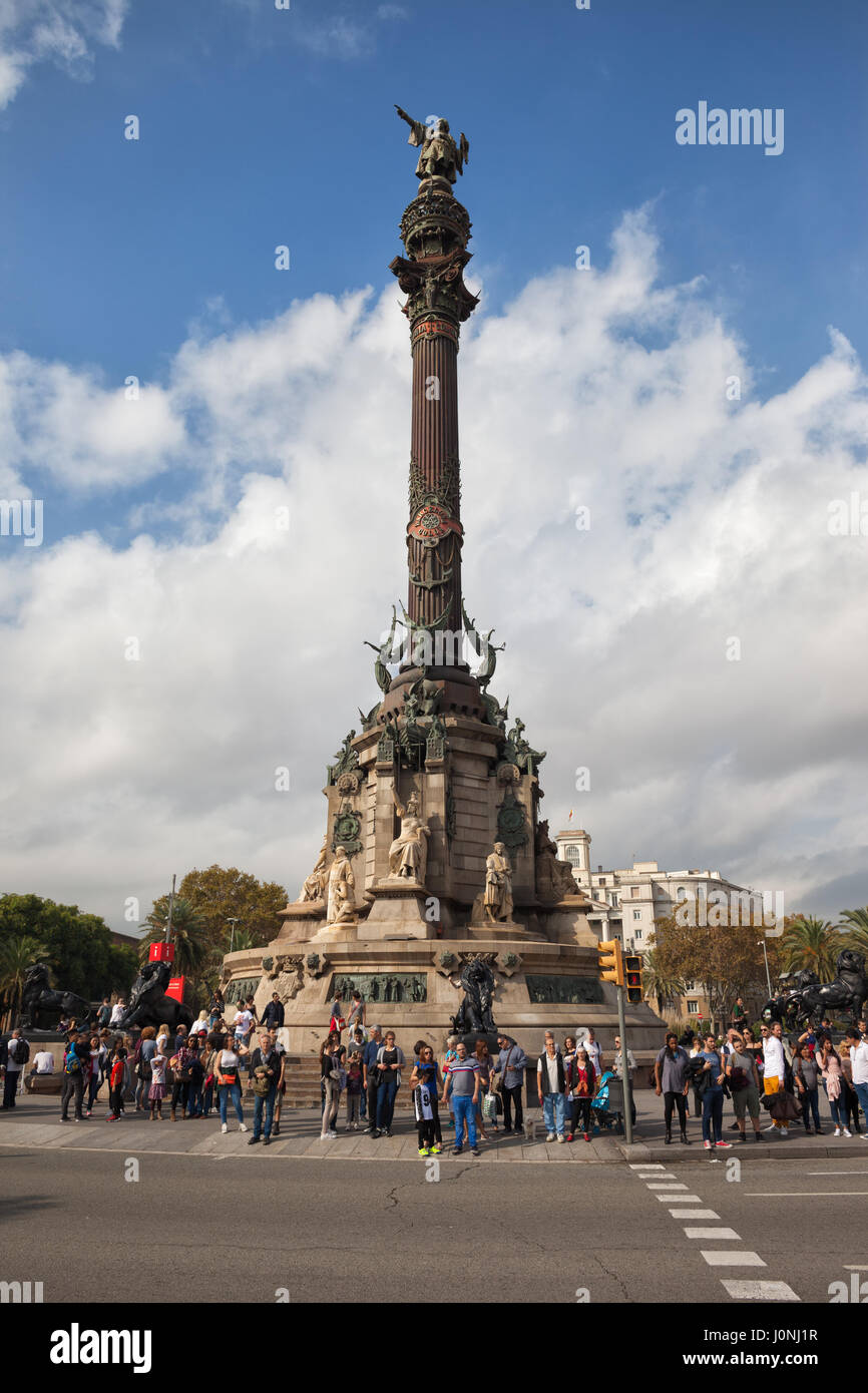 Monument to Christopher Columbus in Barcelona city, Catalonia, Spain Stock Photo