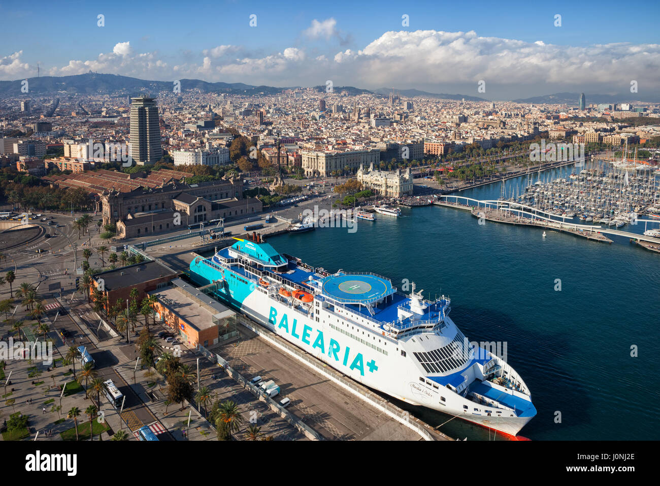 City Of Barcelona Aerial View Port And Cruise Ship Terminal With Moored Balearia Ferry Cityscape Stock Photo Alamy