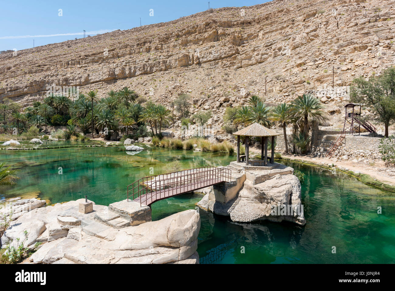 Rest area in one of the pool of Wadi Bani Khalid, Oman Stock Photo