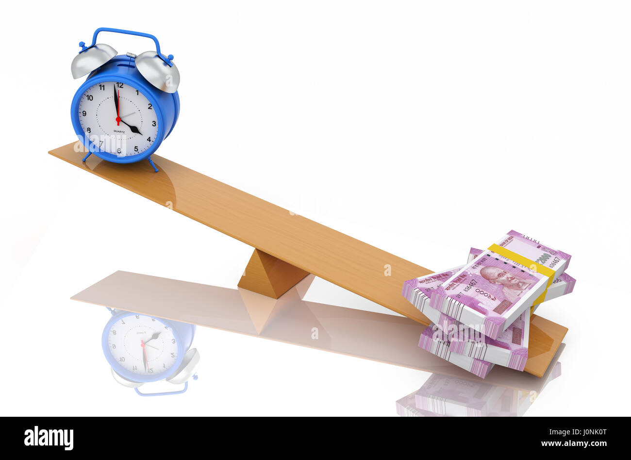 Alarm clock with Indian Rupee 2000 - 3D Rendering Image Stock Photo