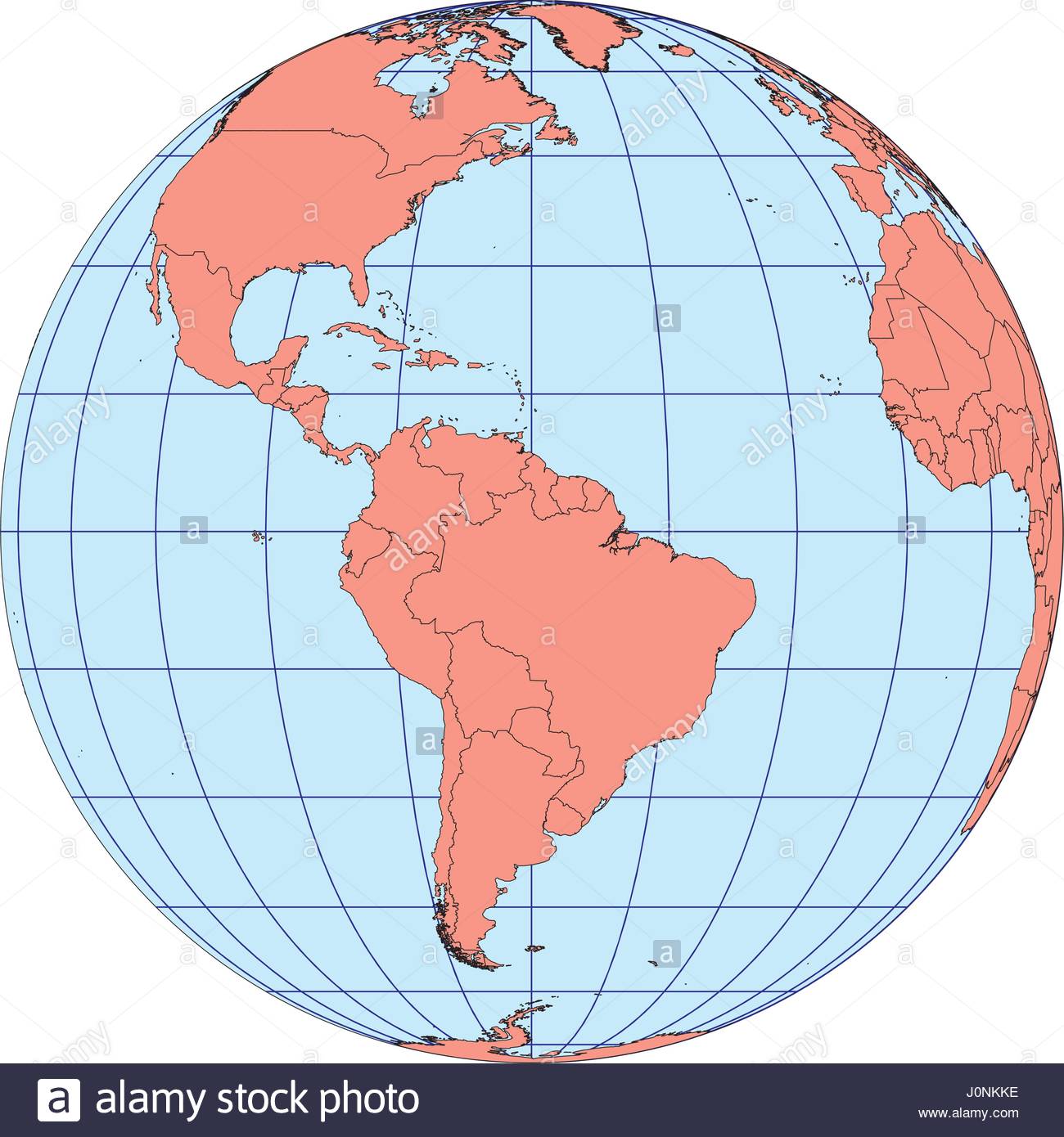 Globe Map centered on South America. Ortographic projection with Stock ...