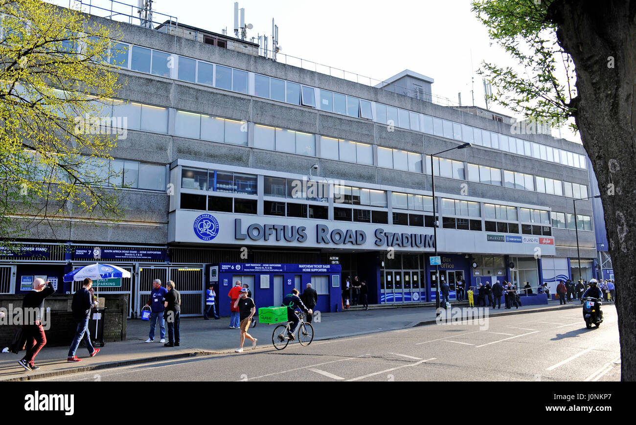 Exterior of Loftus Road Stadium at the Sky Bet Championship match between Queens Park Rangers and Brighton and Hove Albion at Loftus Road Stadium in London. April 7, 2017. Simon  Dack / Telephoto Images Stock Photo