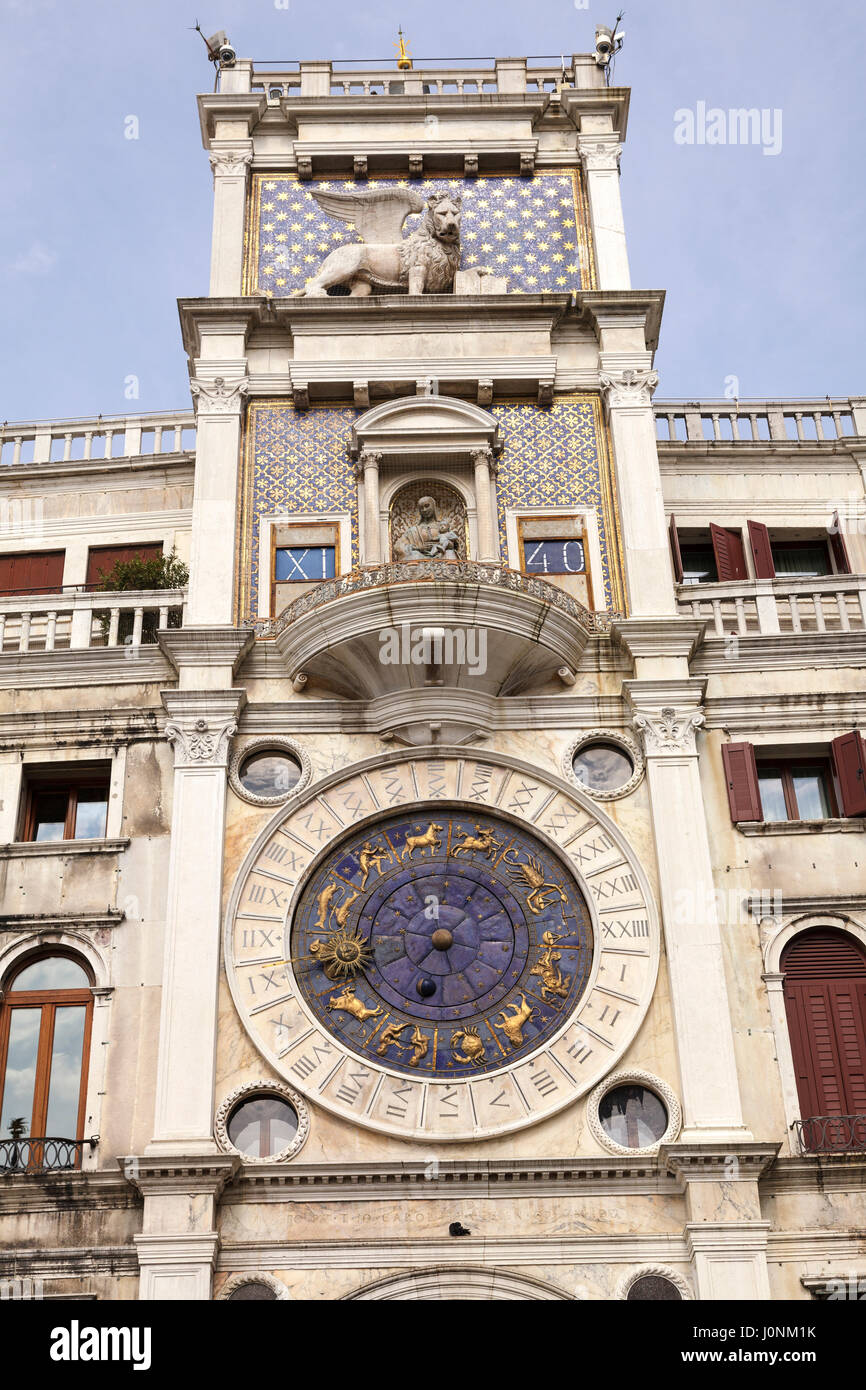 Clock Tower in St Marks Square, Venice, Veneto, Italy Stock Photo