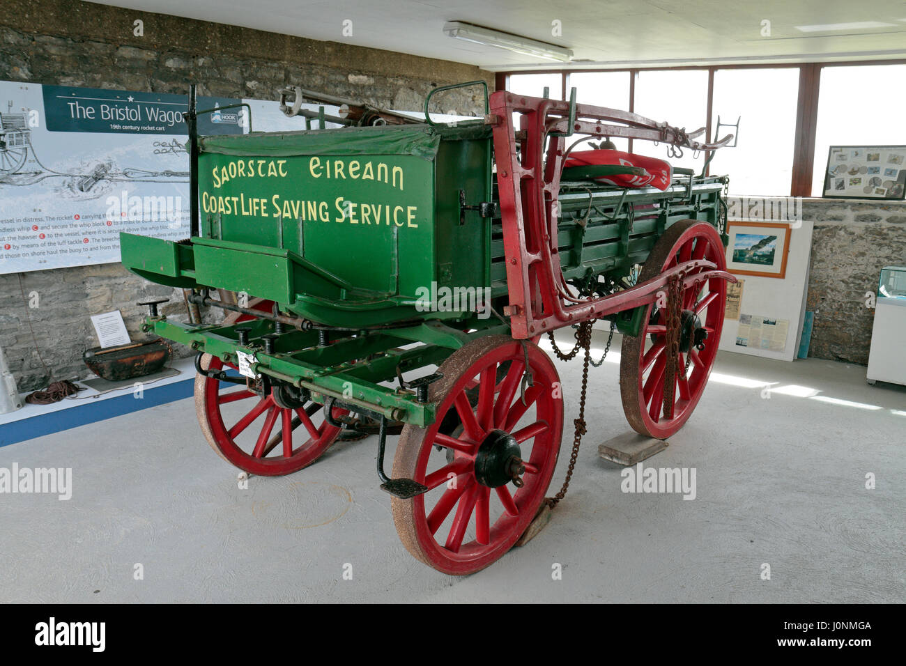 A Coast Guard Service rescue carriage in the Hook Lighthouse Heritage Centre, Hook Head, County Wexford, Ireland. Stock Photo