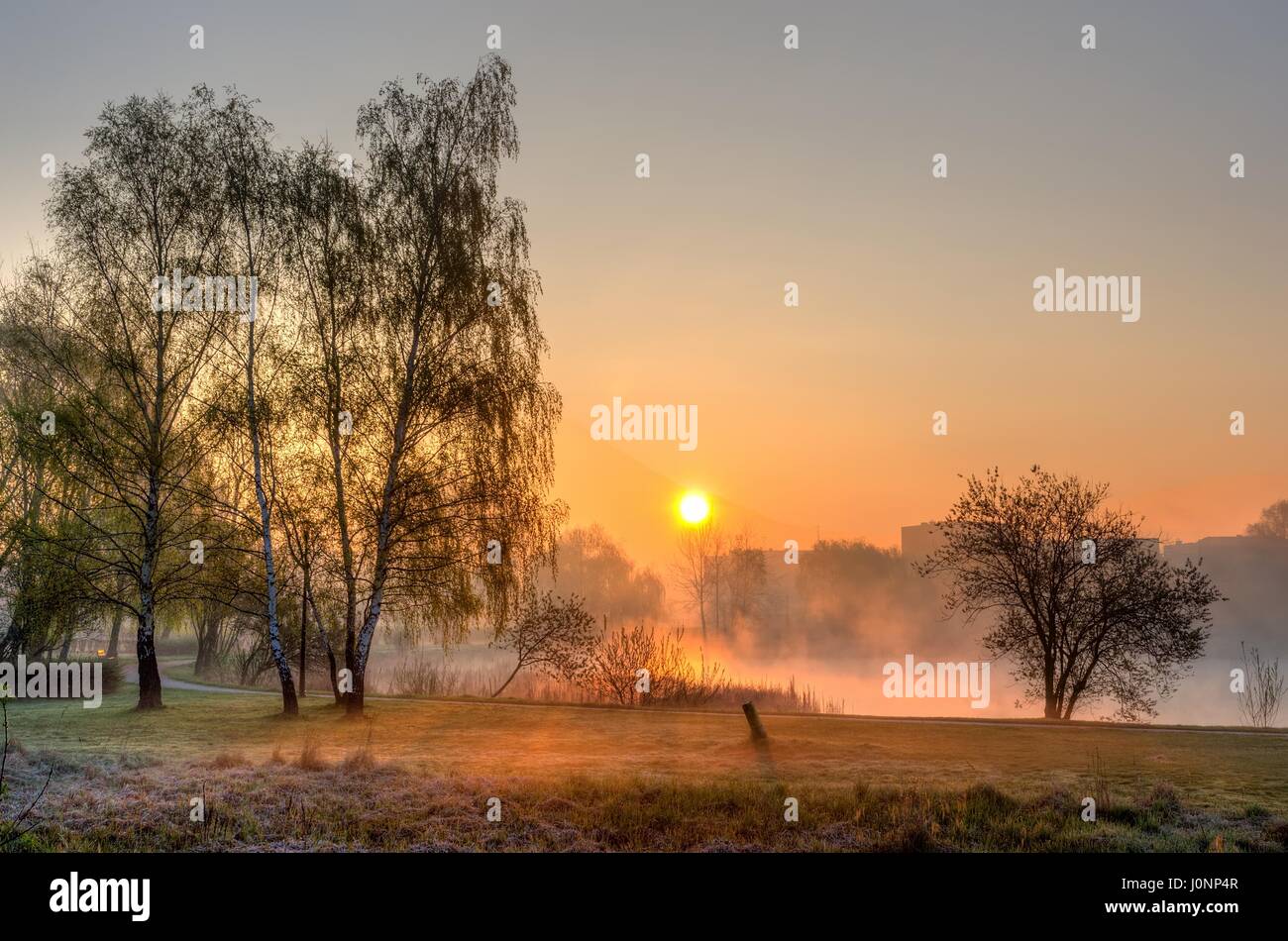 Rising steam pond landscape hi-res stock photography and images - Alamy