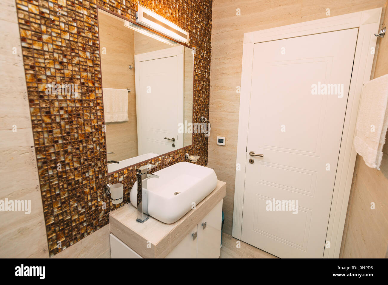 Washbasin in the bathroom. Plumbing in the bathroom. The interior of ...