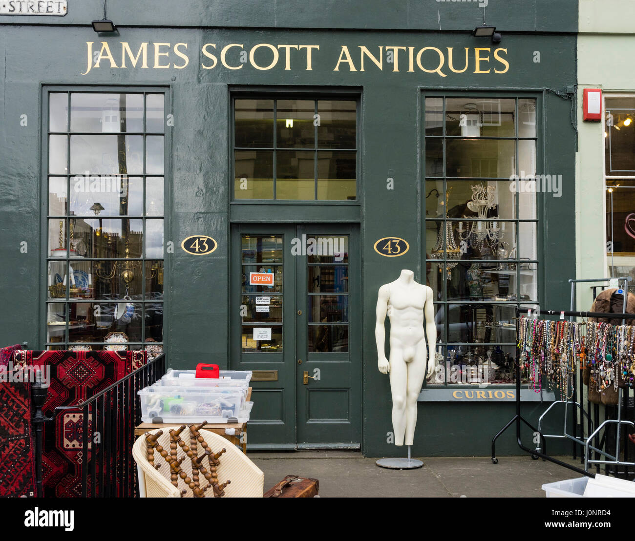 Antiques shop  in New Town district of Edinburgh, Scotland, United Kingdom Stock Photo