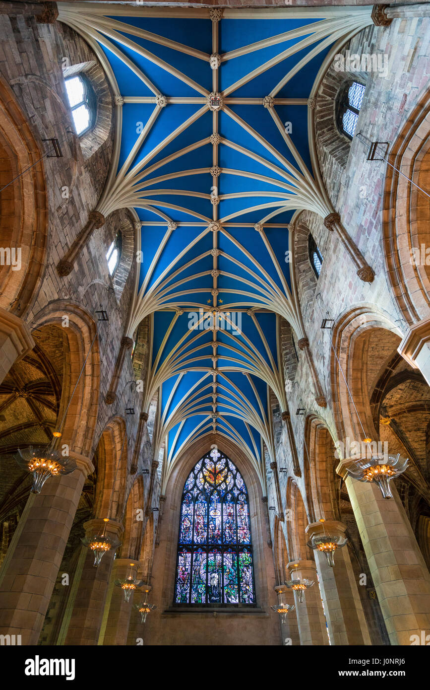 Looking up at ceiling of St Giles Cathedral in Edinburgh, Scotland, United Kingdom Stock Photo
