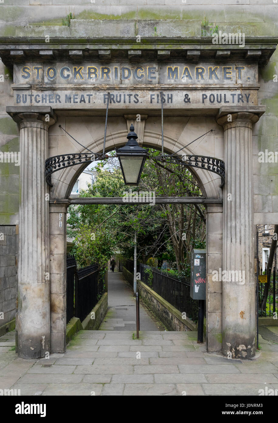 Historic former entrance arch to Stockbridge Market in Stockbridge, Edinburgh, Scotland, United Kingdom Stock Photo