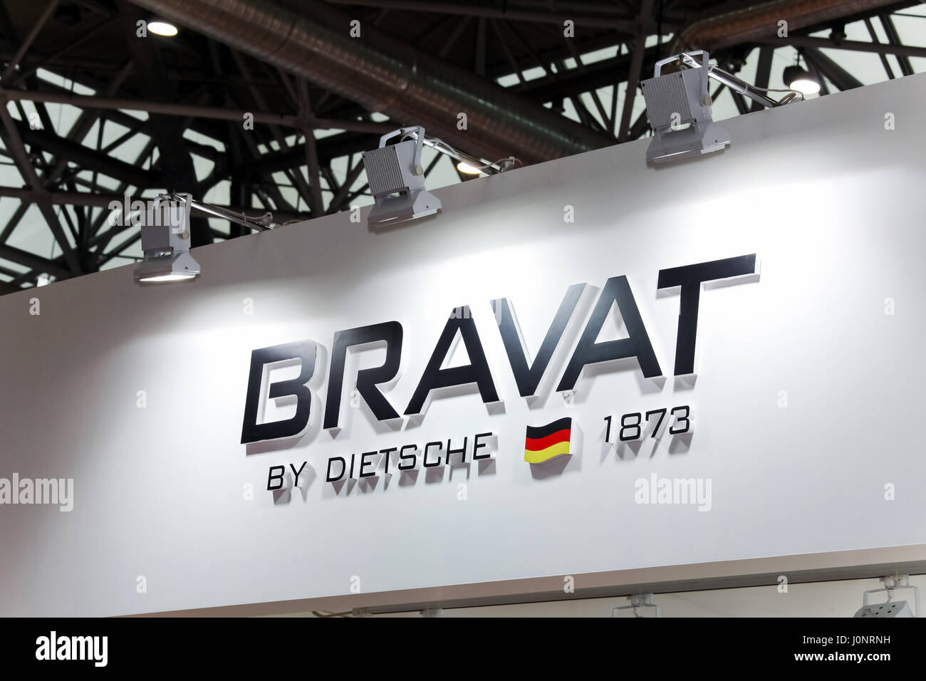 Moscow, Russia - April, 2017: Logo sign of Bravat company. Bravat is a German manufacturer of sanitaryware, bathroom furniture Stock Photo