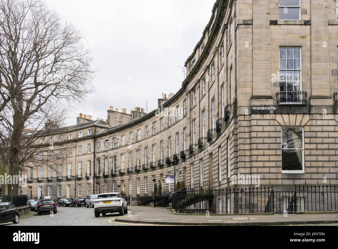 View of townhouses in street in New Town of Edinburgh, Scotland, United kingdom Stock