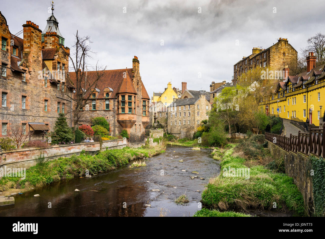 View of Water of Leith river at Dean Village in Edinburgh, Scotland