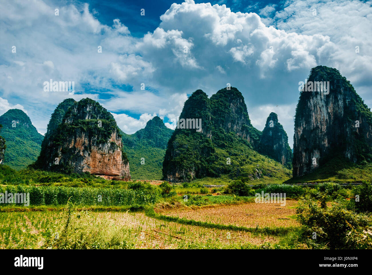 Karst mountains and countryside scenery Stock Photo