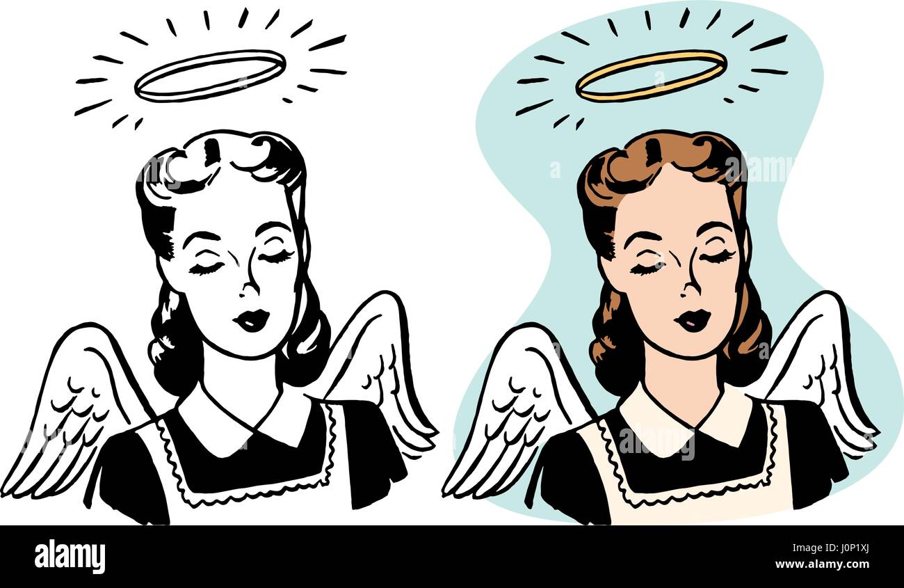 An angelic looking woman with a halo and wings. Stock Vector