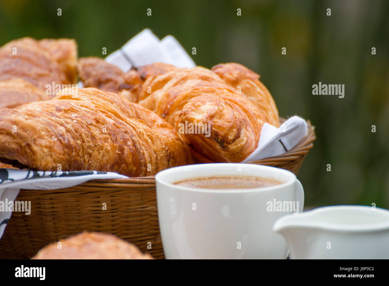 Coffee, milk and croissants Stock Photo