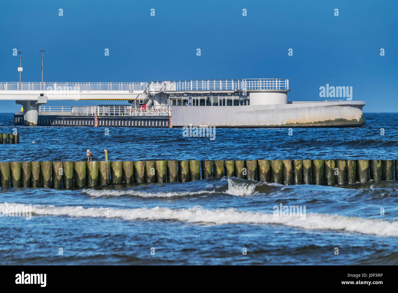 The Kolobrzeg Pier is a pier at the Baltic Sea. The pier is 230 meters long. It was built in 1973, Kolobrzeg, West Pomeranian, Poland, Europe Stock Photo
