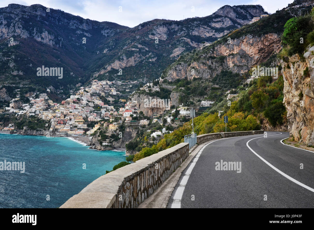 Scenic Coastal Road, Positano, Amalfi Coast, Italy. Stock Photo