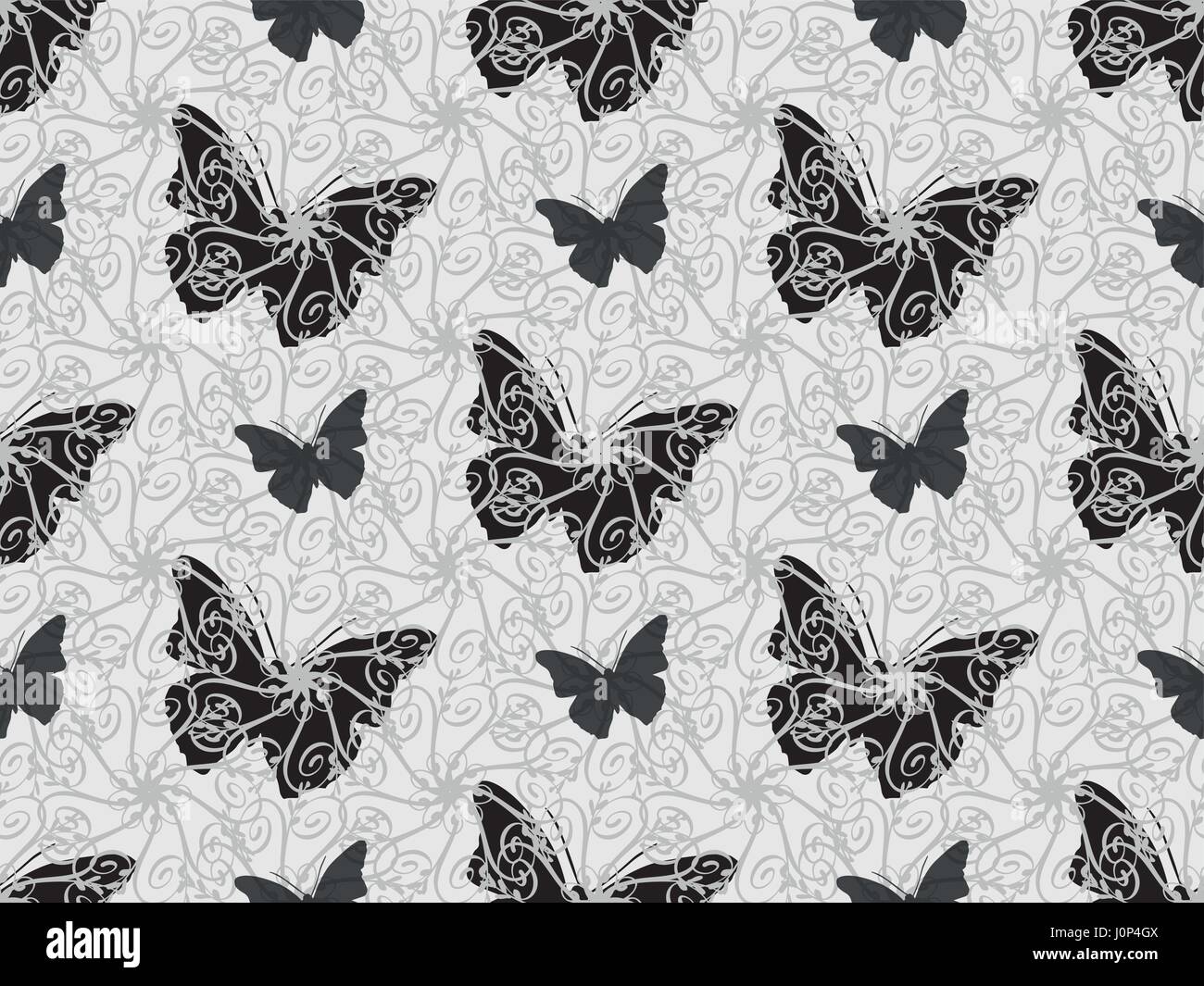 Beautiful seamless background of butterflies black and white colors ...