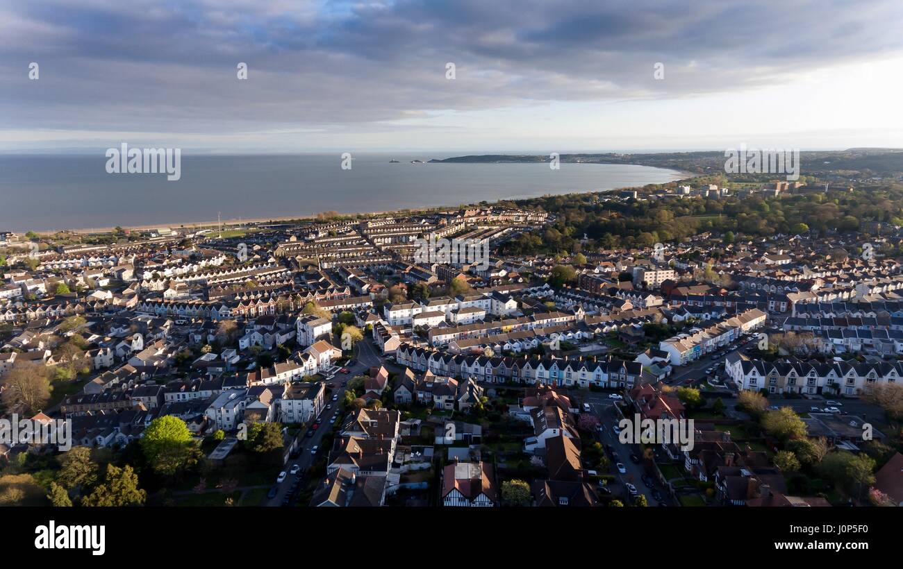 Editorial SWANSEA, UK - APRIL 13, 2017: A view of Swansea West and the Bay area towards the Mumbles looking from Cwmdonkin Park in the Uplands area Stock Photo