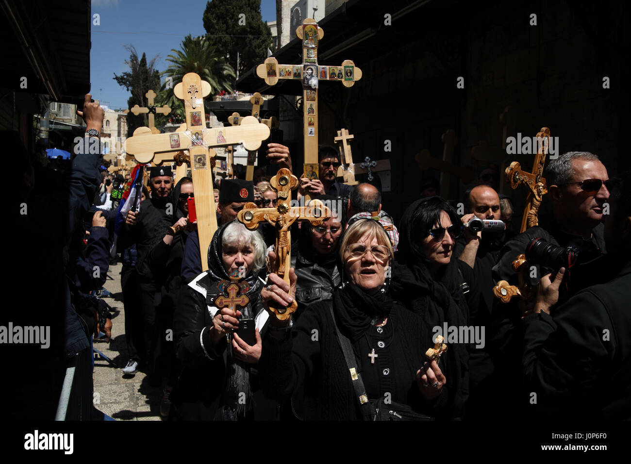 Good Friday Procession on the Via Dolorosa, Serbian pilgrims walk ...