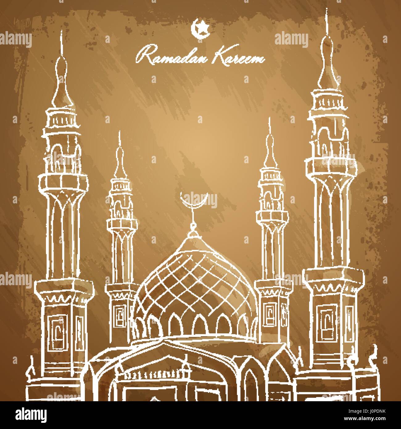 Ramadan Kareem islamic background outline mosque sketch Stock Vector