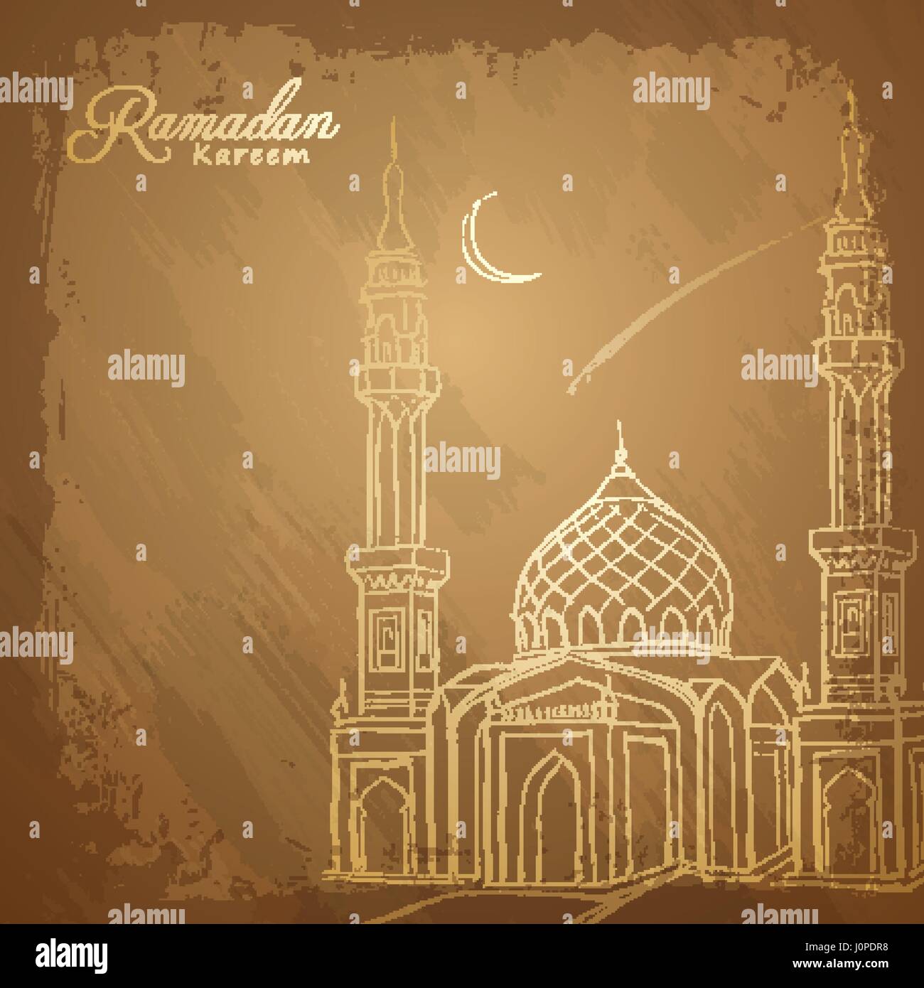 Ramadan Kareem background outline mosque sketch Stock Vector