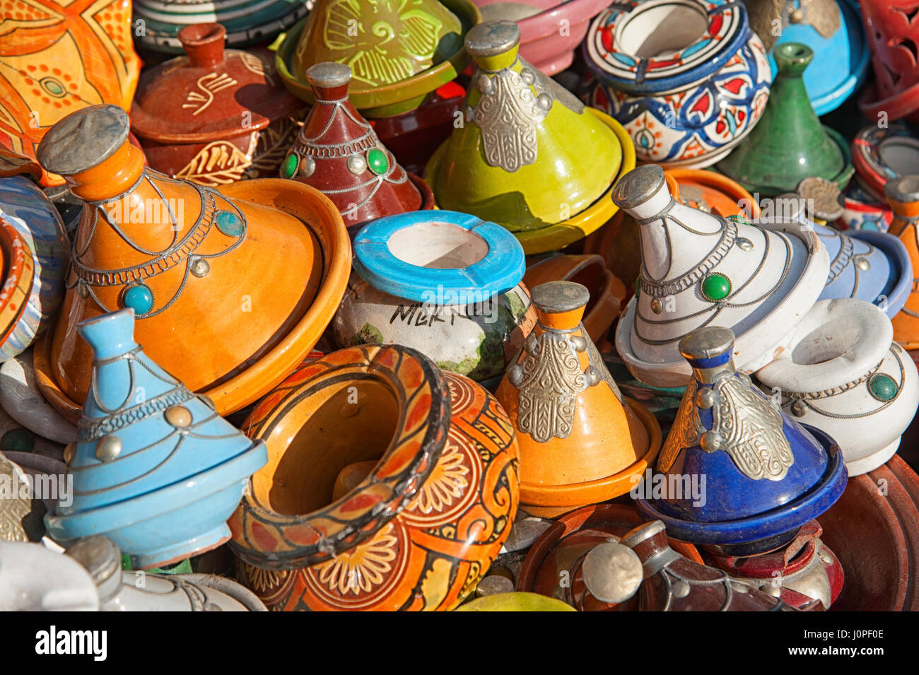 Ceramic Pots on offer in the Moroccan market in the beautiful medina  of Meknes - Morocco, North Africa Stock Photo