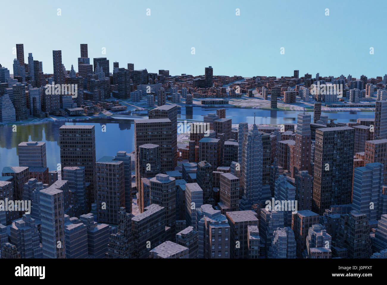 3D rendering of cityscapes with many tall buildings for business concept Stock Photo