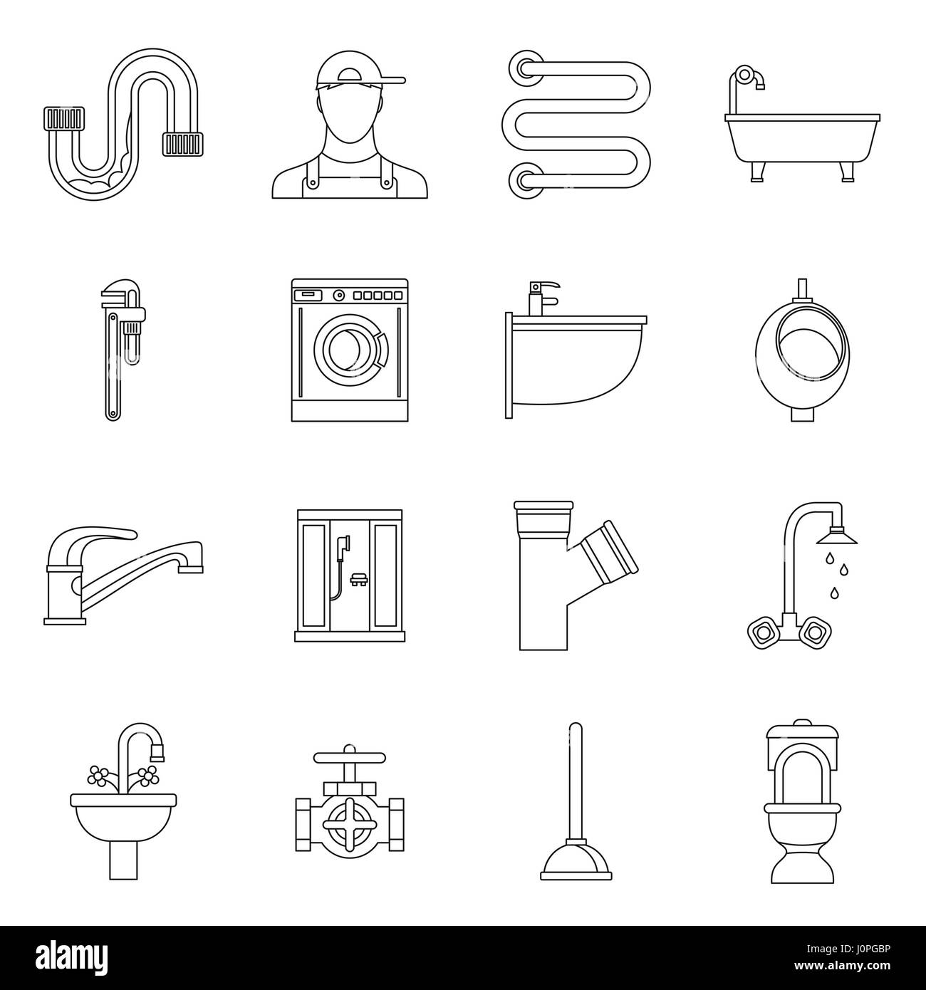 Plumbing icons set, outline style Stock Vector Image & Art - Alamy