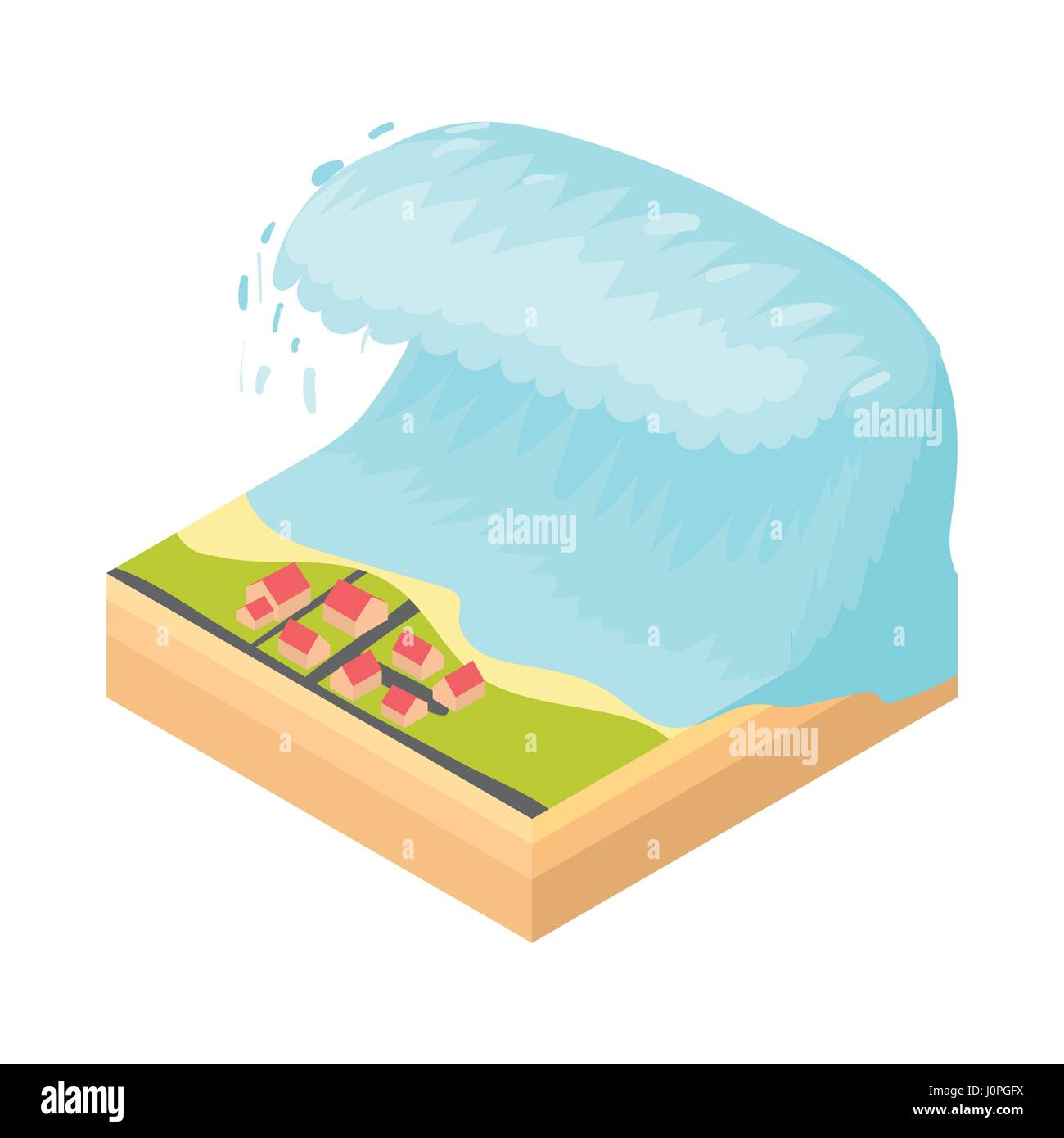 Tsunami wave icon, cartoon style Stock Vector