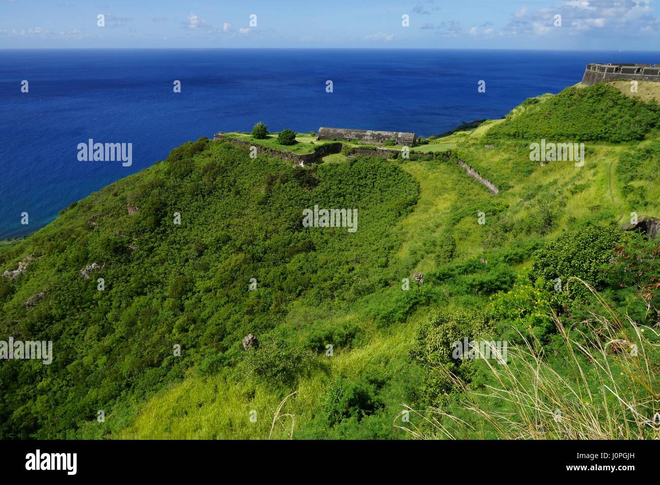 Brimstone Hill Fortress National Park, buildings in a bright sunshine, Saint Kitts and Nevis. Stock Photo