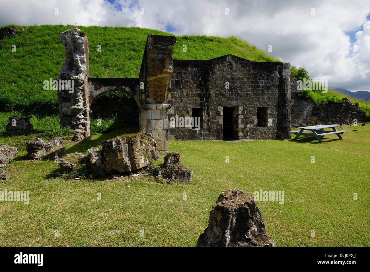 Brimstone Hill Fortress National Park, ruins detail in a bright sunshine, Saint Kitts and Nevis. Stock Photo