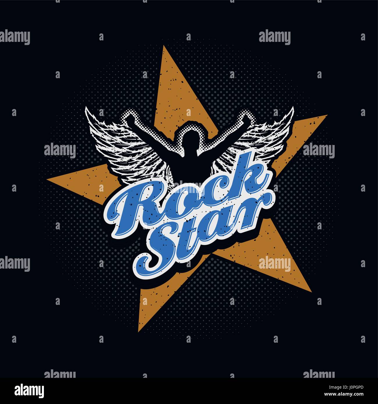 Rock Star typographic design for t-shirt print or all graphic designs. Global flat colors. Layered vector illustration. Stock Vector