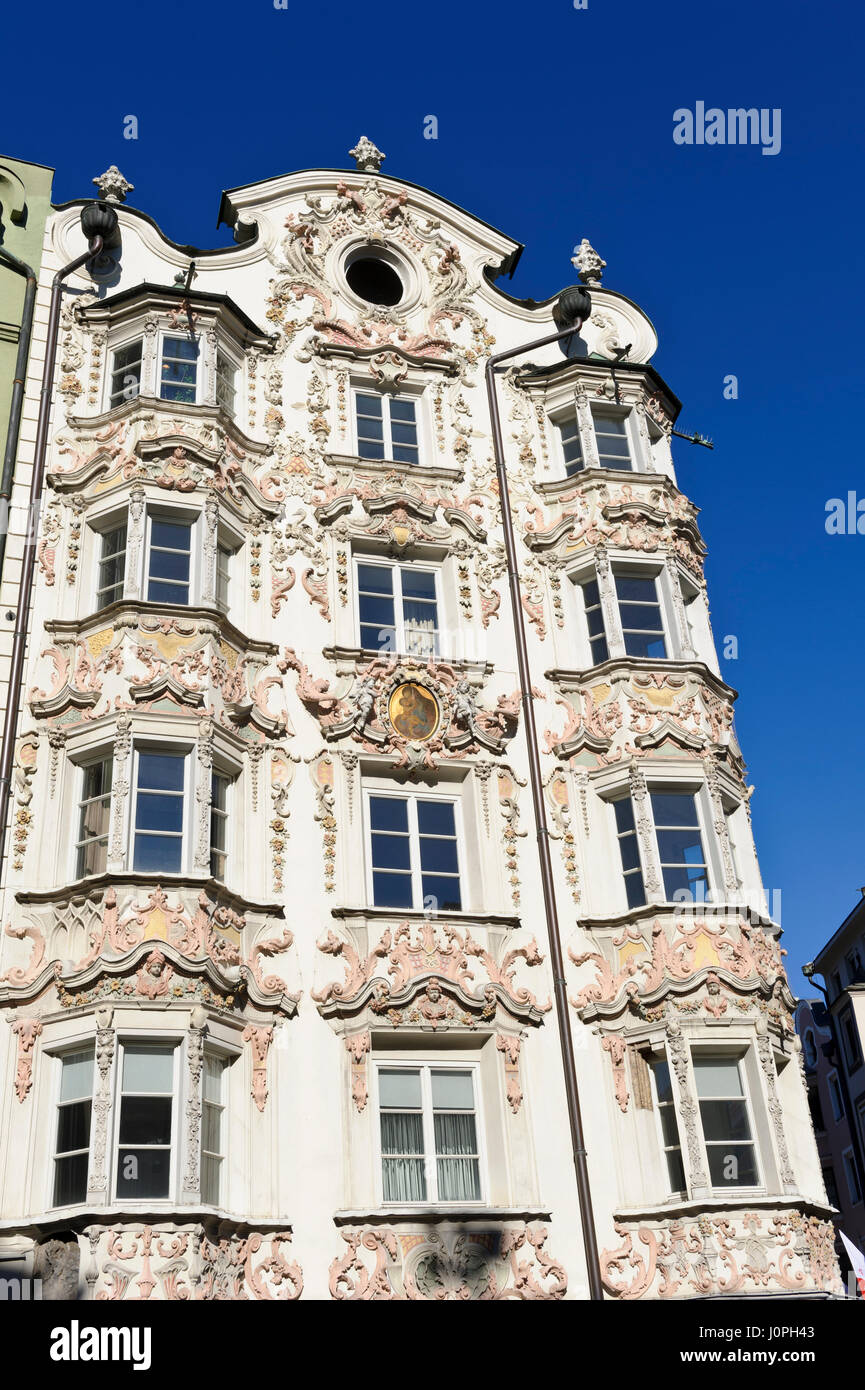 The ornate design of the exterior of the Helbling building, Innsbruck, Austria Stock Photo