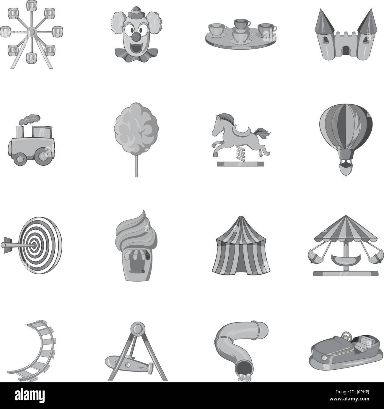 Amusement park icons set, black monochrome style Stock Vector Image ...