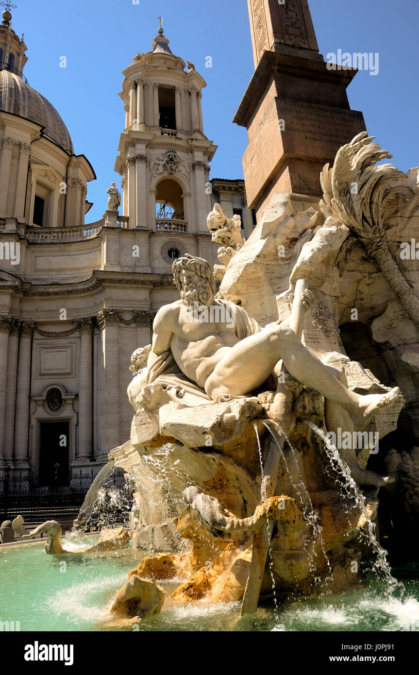 Fontana Dei Quattro Fiumi Fountain Of The Four Rivers Piazza Navona Rome Italy Europe Stock