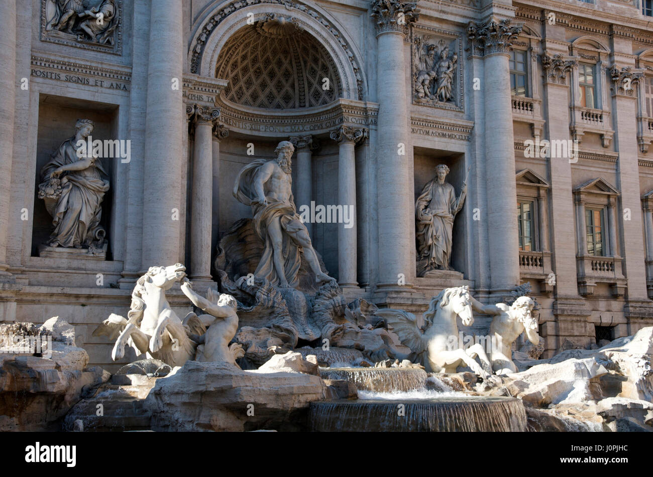 Sculptures on Trevi Fountain, Rome, Lazio, Italy, Europe Stock Photo