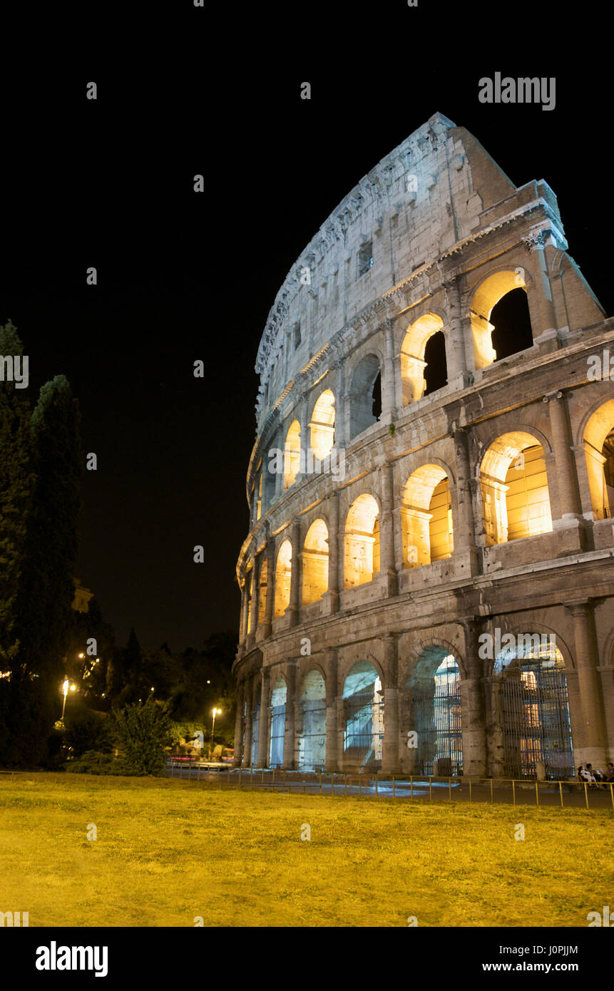 Coliseum, illuminated at night, Rome, Lazio, Italy, Europe Stock Photo