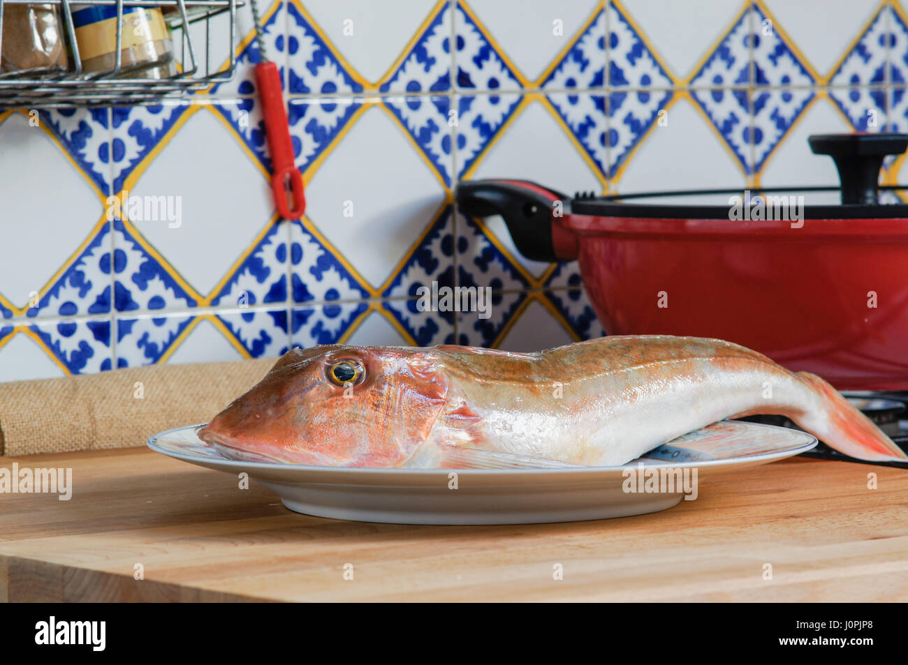 Fresh fish with red scales Stock Photo