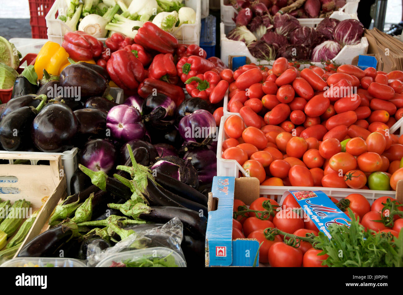 Vegetable stall, Campo dei Fiori market, Rome, Lazio, Italy, Europe Stock Photo