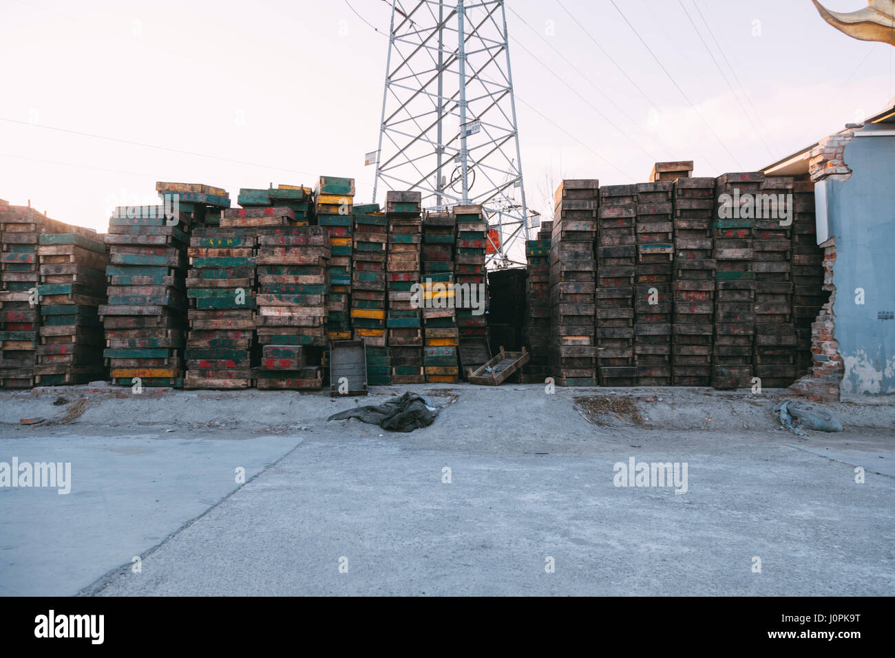 Beijing , China - Dec 21, 2014: colorful crates massive stacked on ...