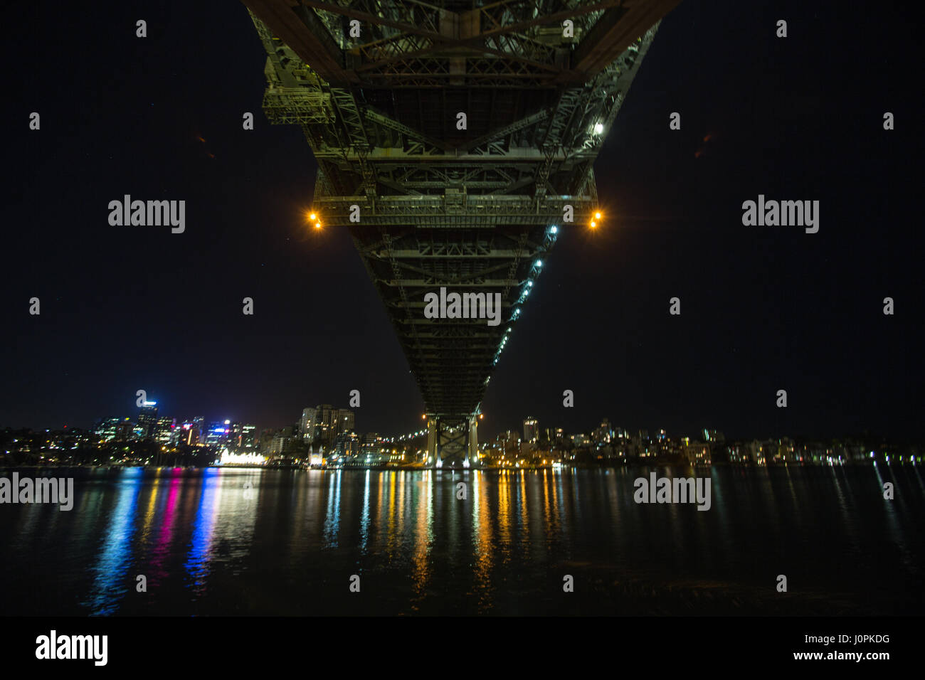 A unusual view of the Sydney Harbour Bridge at night Stock Photo