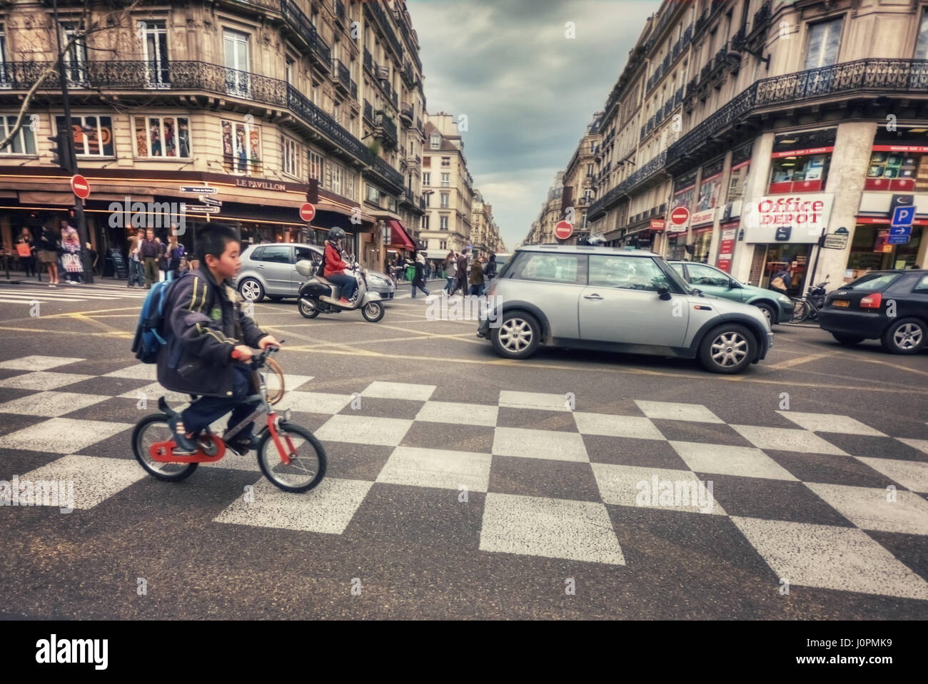 Crosswalk on rue Etienne Marcel (rue Aux Ours) and Boulevard de Sébastopol. Paris. France Stock Photo