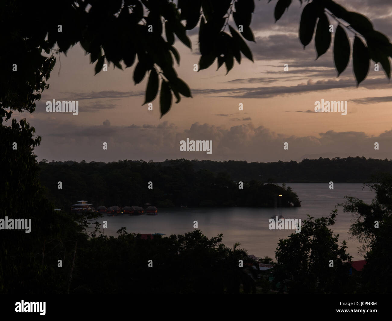 Sunset over carribean Laggon of Isla Bastimentos, Bocas del Torro, Panama Stock Photo