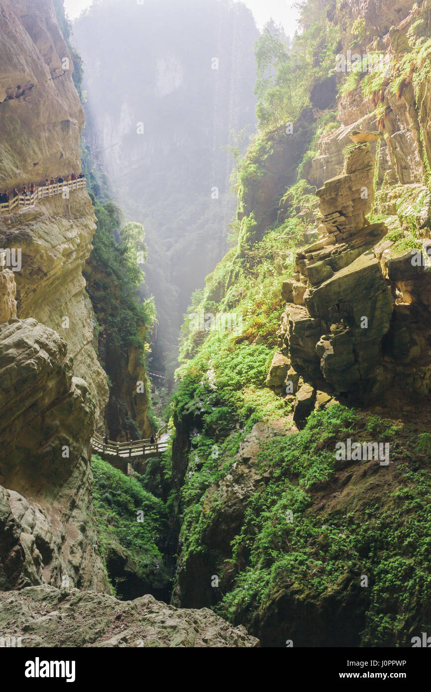 Chongqing China, Three Natural Bridges, Wulong ancient  natural bridge Scenic Area, Wulong National Park, famous valley in china Stock Photo