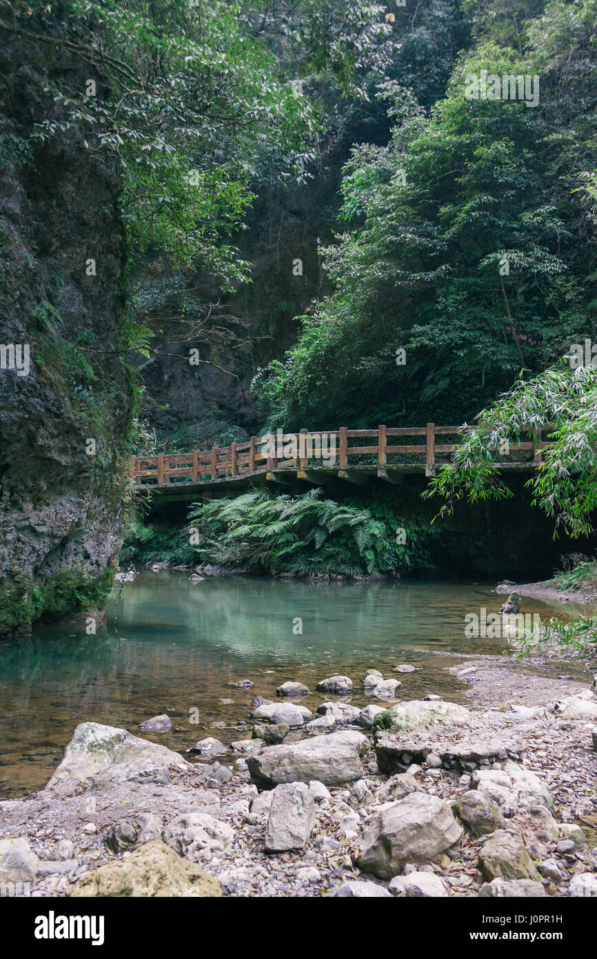 Chongqing China, Three Natural Bridges, Wulong ancient  natural bridge Scenic Area, Wulong National Park, famous valley in china Stock Photo