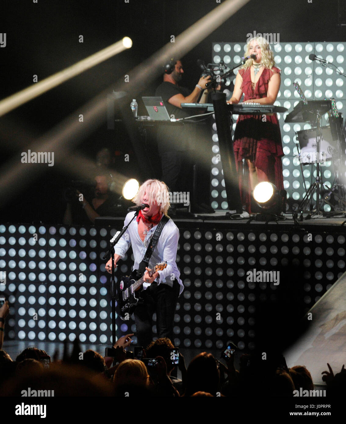 Ross Lynch and Rydel Lynch (r) of R5 performs at the Greek Theatre on  August 23rd, 2015 in Los Angeles, California Stock Photo - Alamy